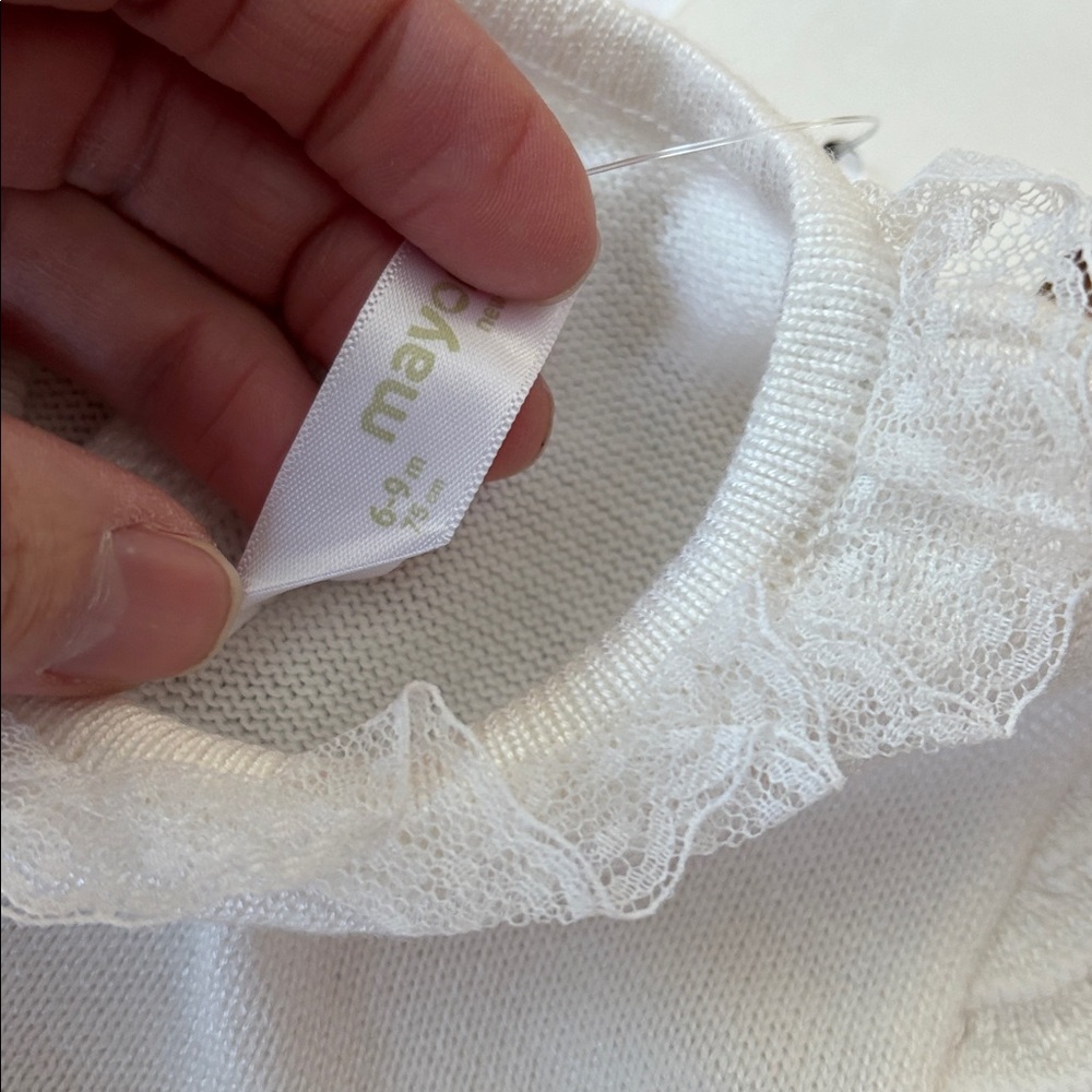 New! MAYORAL 75 White Knit & Woven Layered Dress Ceremony Dress - Picture 5 of 7